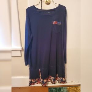 Navy long sleeve Dress with floral print trim